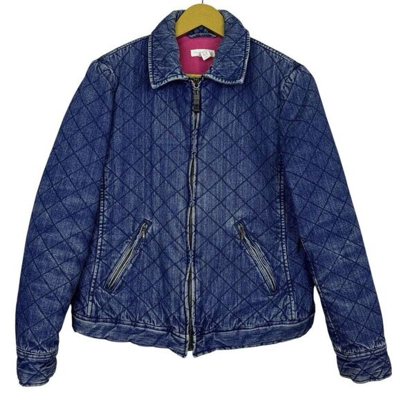 Vintage Charter Club Barn Chore Denim Jacket Medium Blue Quilted Fleece Country - Picture 1 of 9